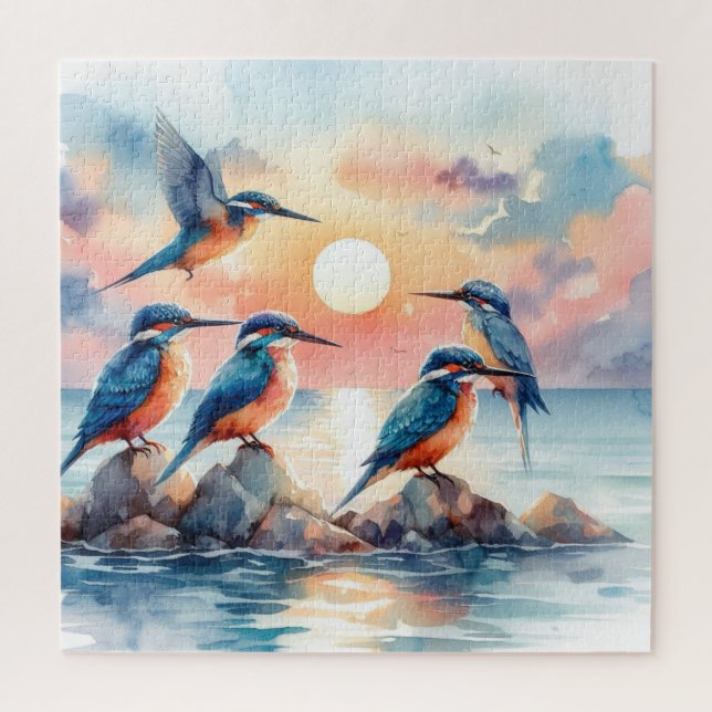 Birds rest on rocks in a calm sea jigsaw puzzle (Vertical)