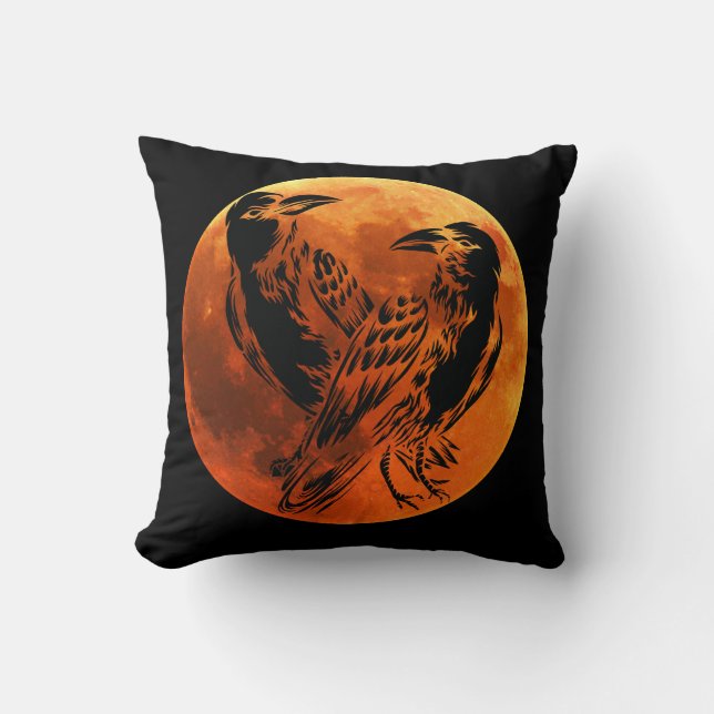Birds - Reversible Moon and Black Raven  Throw Pil Pillow (Front)
