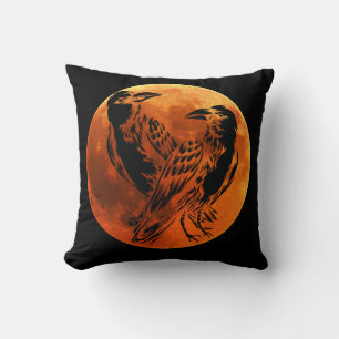 Birds - Reversible Moon and Black Raven Throw Pil Throw Pillow