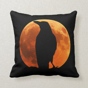 Birds - Reversible Moon and Black Raven Throw Pillow