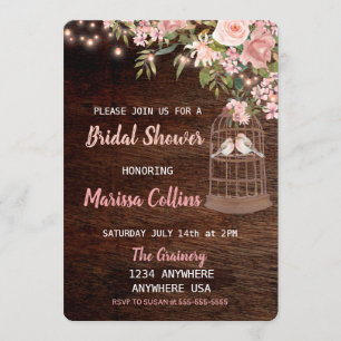 Birds Rustic Bridal shower Invitation String light