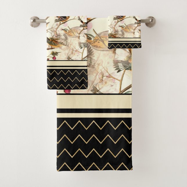 Birds Scene on Ivory Bath Towel Set (Insitu)
