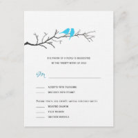 Birds Silhouettes Wedding RSVP cards - Turquoise -