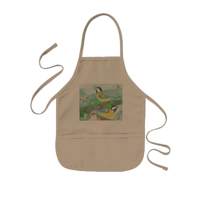 Birds singing on a blossoming tree branch kids apron (Front)