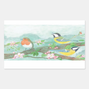 Birds singing on a blossoming tree branch sticker