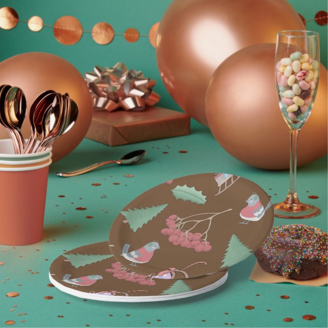 Birds, Sleds and Holly Christmas Paper Plate (Multi)