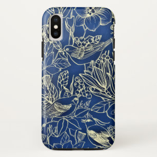 Birds Spring Floral Blossom Blue Glitter Case-Mate iPhone Case