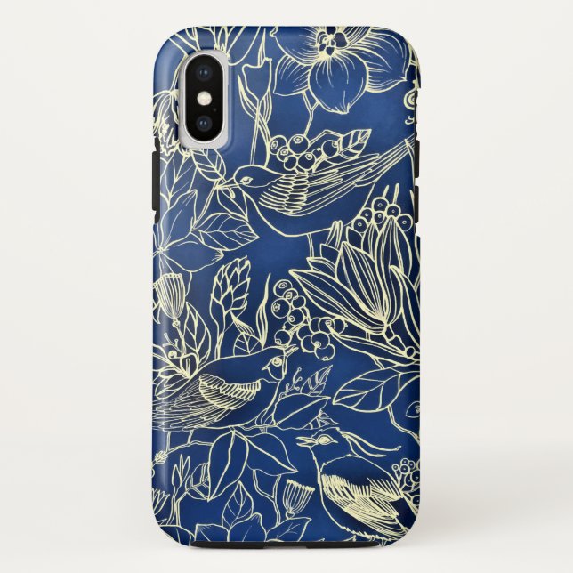 Birds Spring Floral Blossom Blue Glitter Case-Mate iPhone Case (Back)