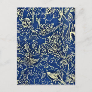 Birds Spring Floral Blossom Blue Glitter Holiday Postcard