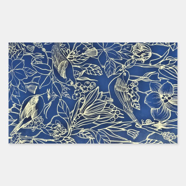 Birds Spring Floral Blossom Blue Glitter Sticker (Front)
