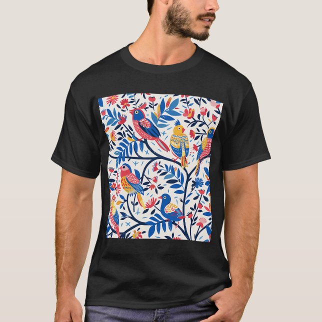 Birds T-Shirt Pattern New Colourful Vibrant (Front)