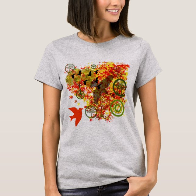 Birds Trees and Leaves T-Shirt (Front)