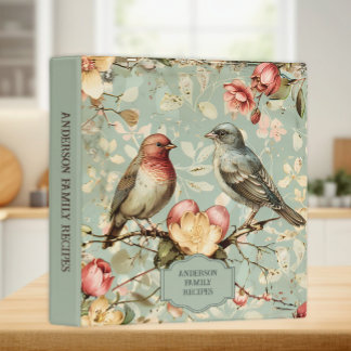 Birds Vintage Springtime Family Recipes Binder