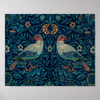 Birds William Morris. Blue animal vintage pattern