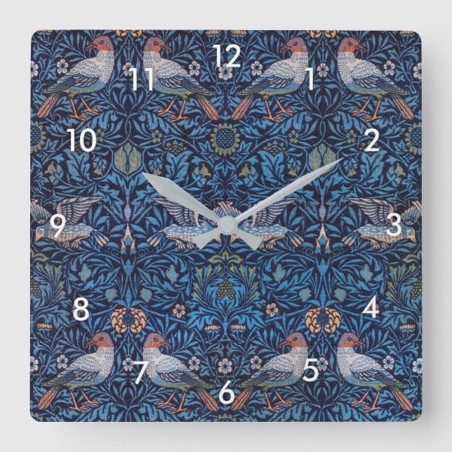 Birds, William Morris Square Wall Clock (Front)