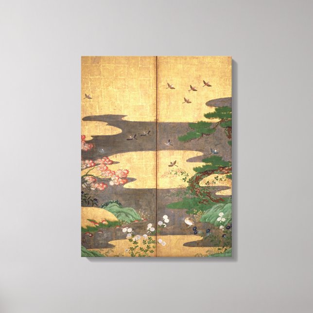 Birds with Autumn and Winter flowers Canvas Print (Front)