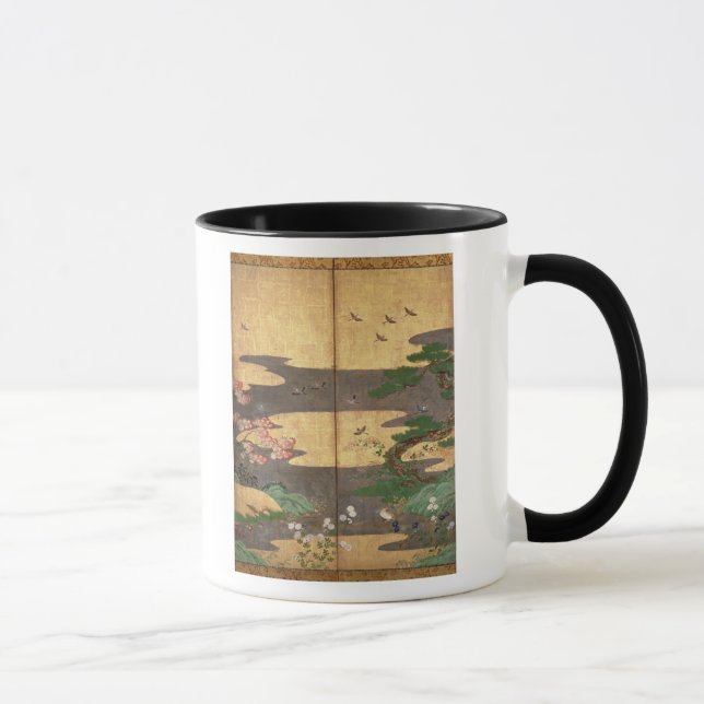 Birds with Autumn and Winter flowers Mug (Right)