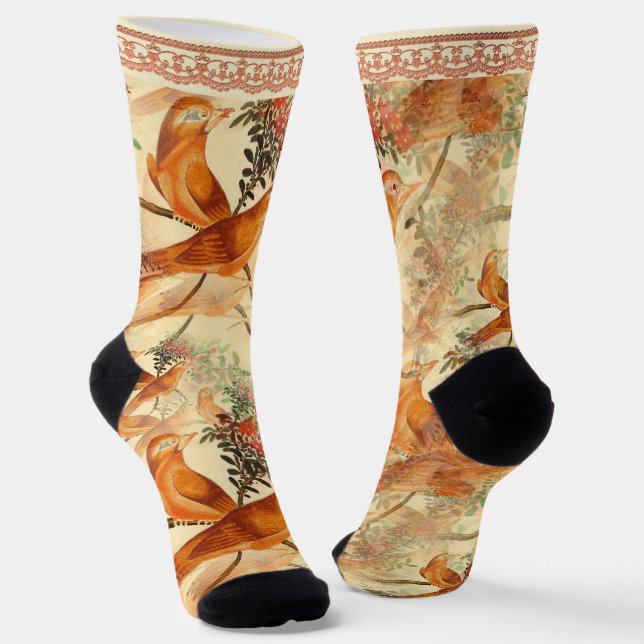 Birds with Faux Lace Trim  Socks (Angled)