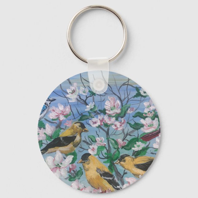 Birds yellow finch blooms  keychain (Front)