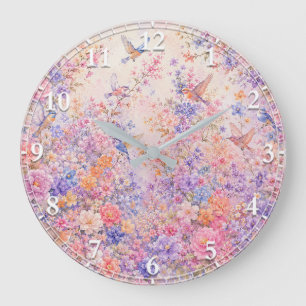 Birdsong Among Blossoms Large Clock