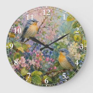 Birdsong Among Blossoms Large Clock