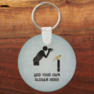 Birdwatching Yellow Bird with Binoculars, own text Keychain