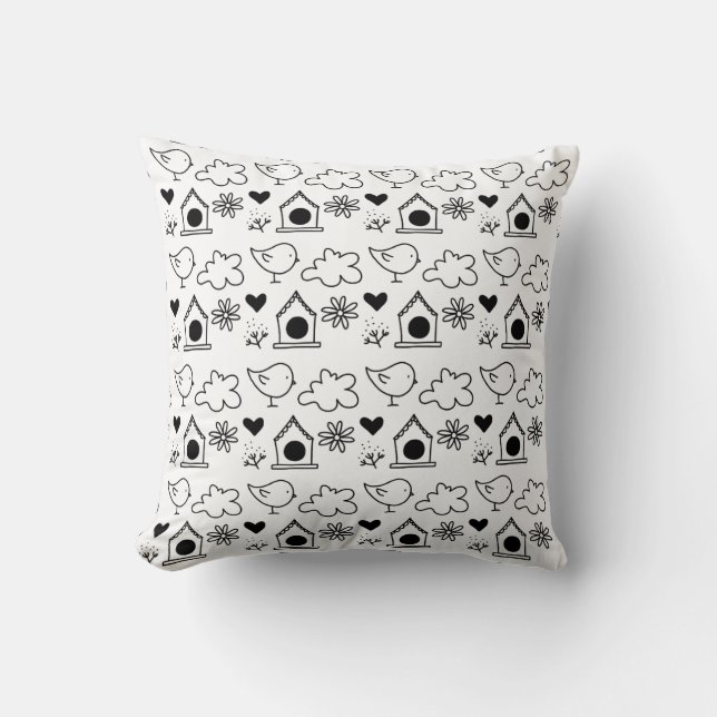 Birdy Elements Pattern Throw Pillow (Front)