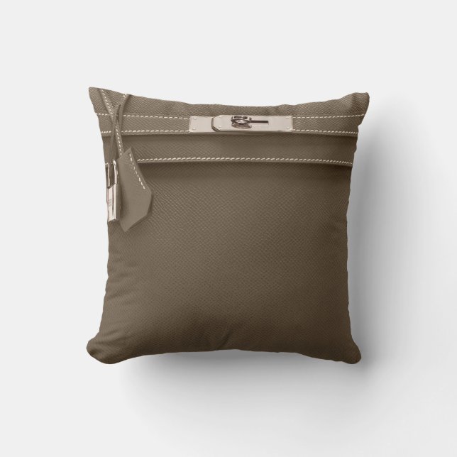 Birkin kelly leather handbag with silver closure throw pillow (Front)