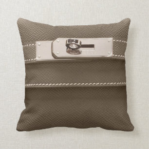 Birkin kelly leather handbag with silver closure throw pillow