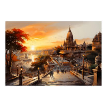 Birla style Indian Hindu temple watercolor