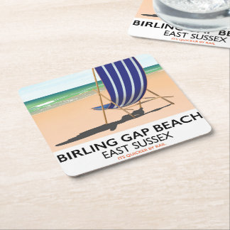 Birling Gap Bea, East Sussex vintage travel poster Square Paper Coaster