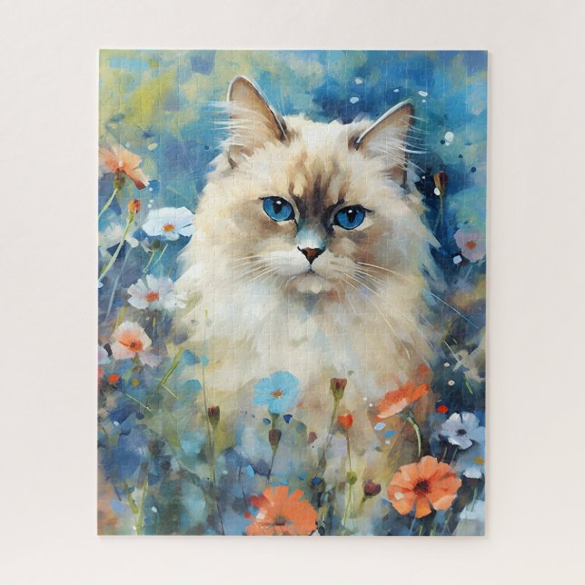 Birman Cat colourful watercolor artwork Jigsaw Puzzle (Vertical)
