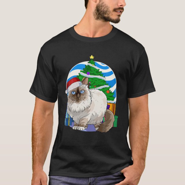 Birman Cat Cute Santa Christmas Tree Decor Gift T-Shirt (Front)