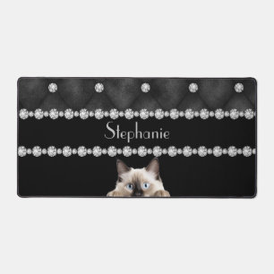Birman Cat Diamonds On Black Desk Mat