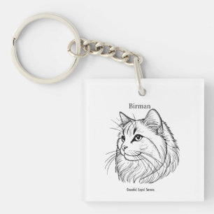 Birman Cat Portrait Keychain
