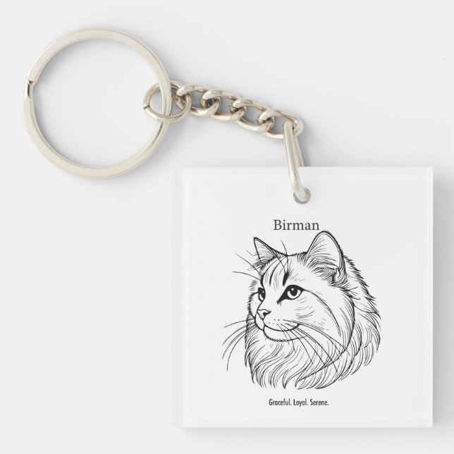 Birman Cat Portrait Keychain (Front)