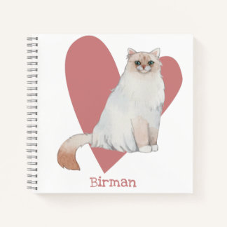 Birman Cat Watercolor Kitty Pink Heart Journal