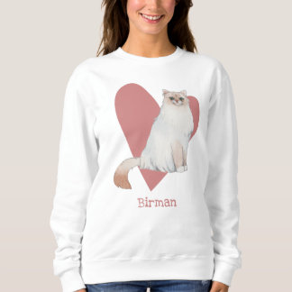Birman Cat Watercolor Kitty Pink Heart Sweatshirt