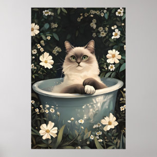Birman In Bathtub Poster, Funny Cat Poster, Birman Poster