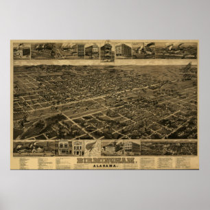 Birmingham, AL Panoramic Map Birds Eye View Poster