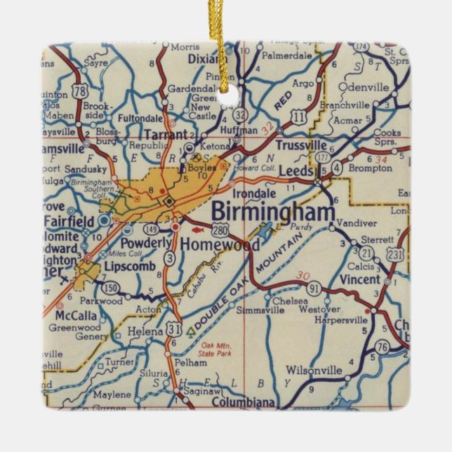 Birmingham AL Vintage Map Ceramic Ornament (Front)