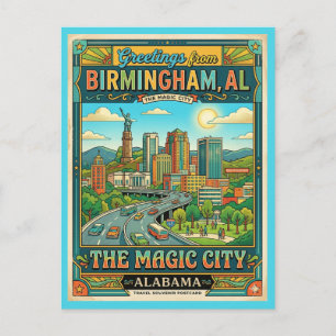 Birmingham Alabama Magic City Vintage Style Postcard