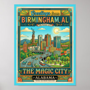 Birmingham Alabama Magic City Vintage Style Poster