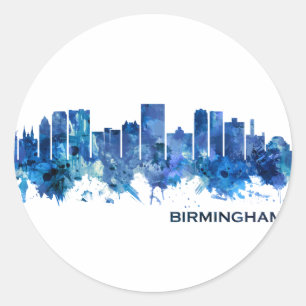 Birmingham Alabama Skyline Blue Classic Round Sticker
