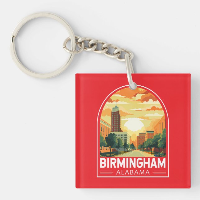Birmingham Alabama Travel Art Emblem Keychain (Front)