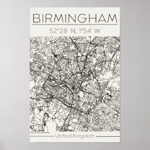 Birmingham City Map Poster – Modern Minimal Urban 