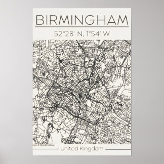 Birmingham City Map Poster – Modern Minimal Urban 