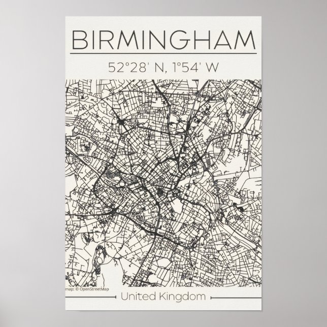 Birmingham City Map Poster – Modern Minimal Urban  (Front)
