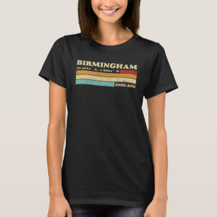 Birmingham England City Retro Longitude Latitude T-Shirt