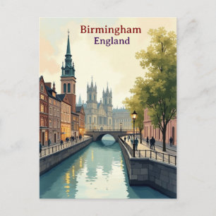 Birmingham England Travel vintage  artistic waterc Postcard